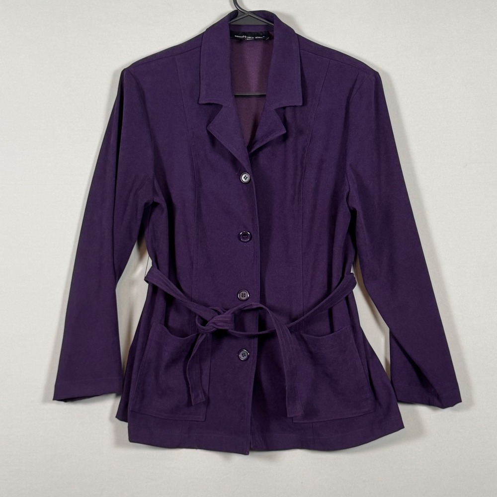 Briggs New York Jacket Womens PM Purple‎ Excellent Belted Shoulder Pads